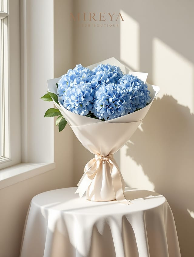 Bouquet Lazur — 5 Blue Hydrangeas