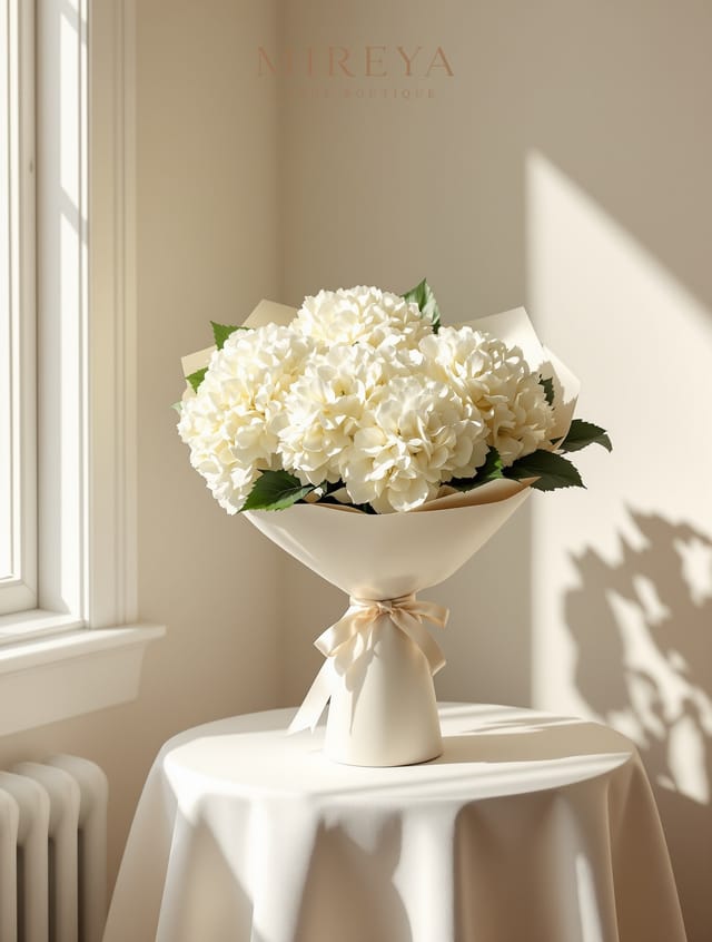 Bouquet Whisper — 5 White Hydrangeas